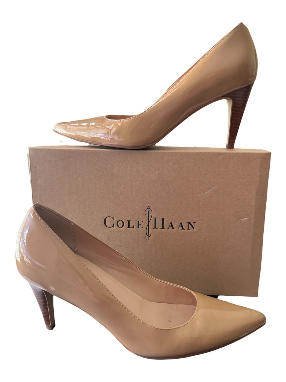 Cole Haan Nude Patent Leather Pointed-Toe Pumps 75